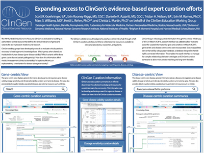 Expanding access to ClinGen’s evidence-based expert curation efforts - ACMG Poster